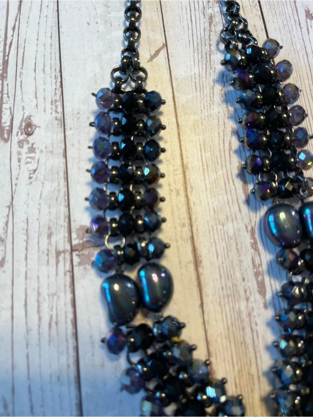 Chico's Iridescent Black Bead Grunge Gothic Fringe Necklace